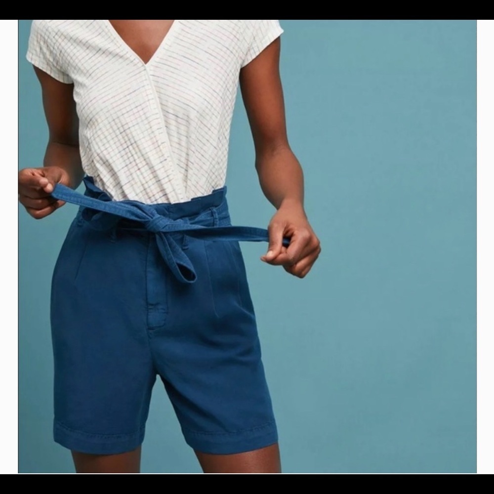 Anthropologie Deep Blue Paperbag Waist Bermuda Shorts